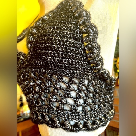 BLACK AND SILVER METALLIC CROCHETED FESTIVAL OR SWIM TOP - Picture 3 of 9